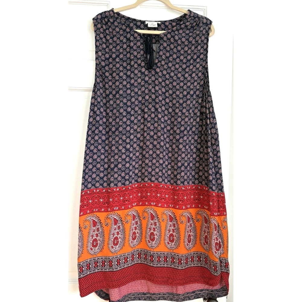 Beachlunchlounge‎ Indigo Saffi Paisley Shift Dress XXL Blue Orange Rayon 42533A